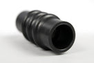 Black ribbed rubber radiator hose with a bellows section, studio shot