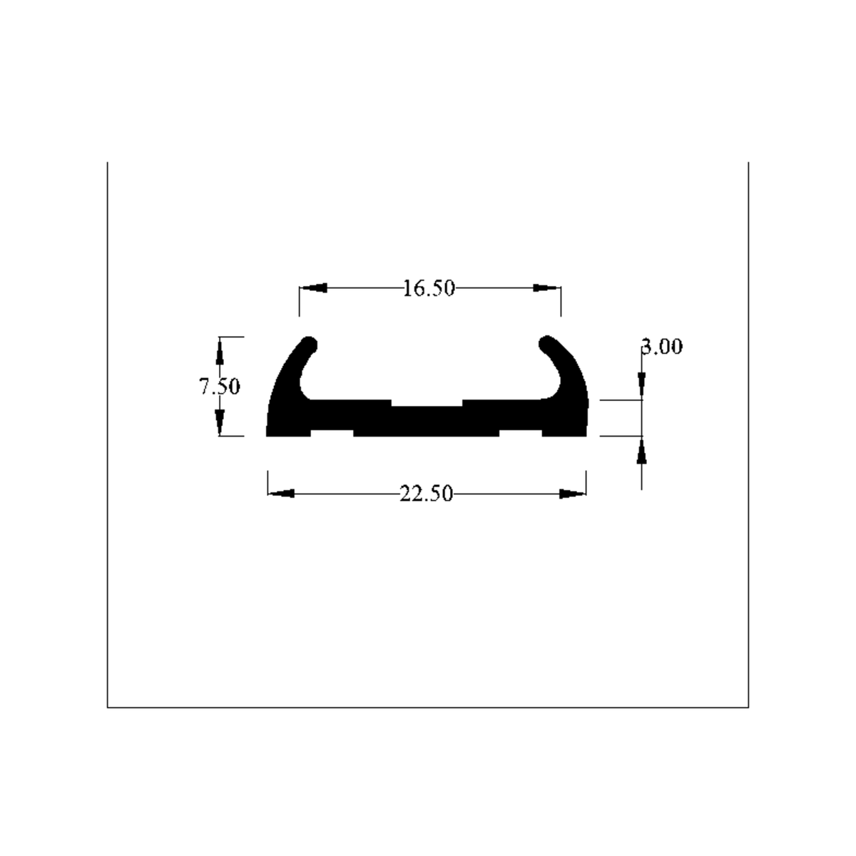 Cross-section diagram of running board tread showing 22.50mm width