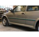 Grey door moulding with green insert fitted along a silver Fiesta RS Turbo's sill