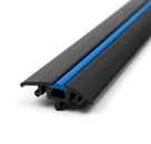 Black door moulding profile with blue centre insert strip, angled studio shot