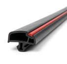 Black door moulding profile with red centre insert strip, angled studio shot
