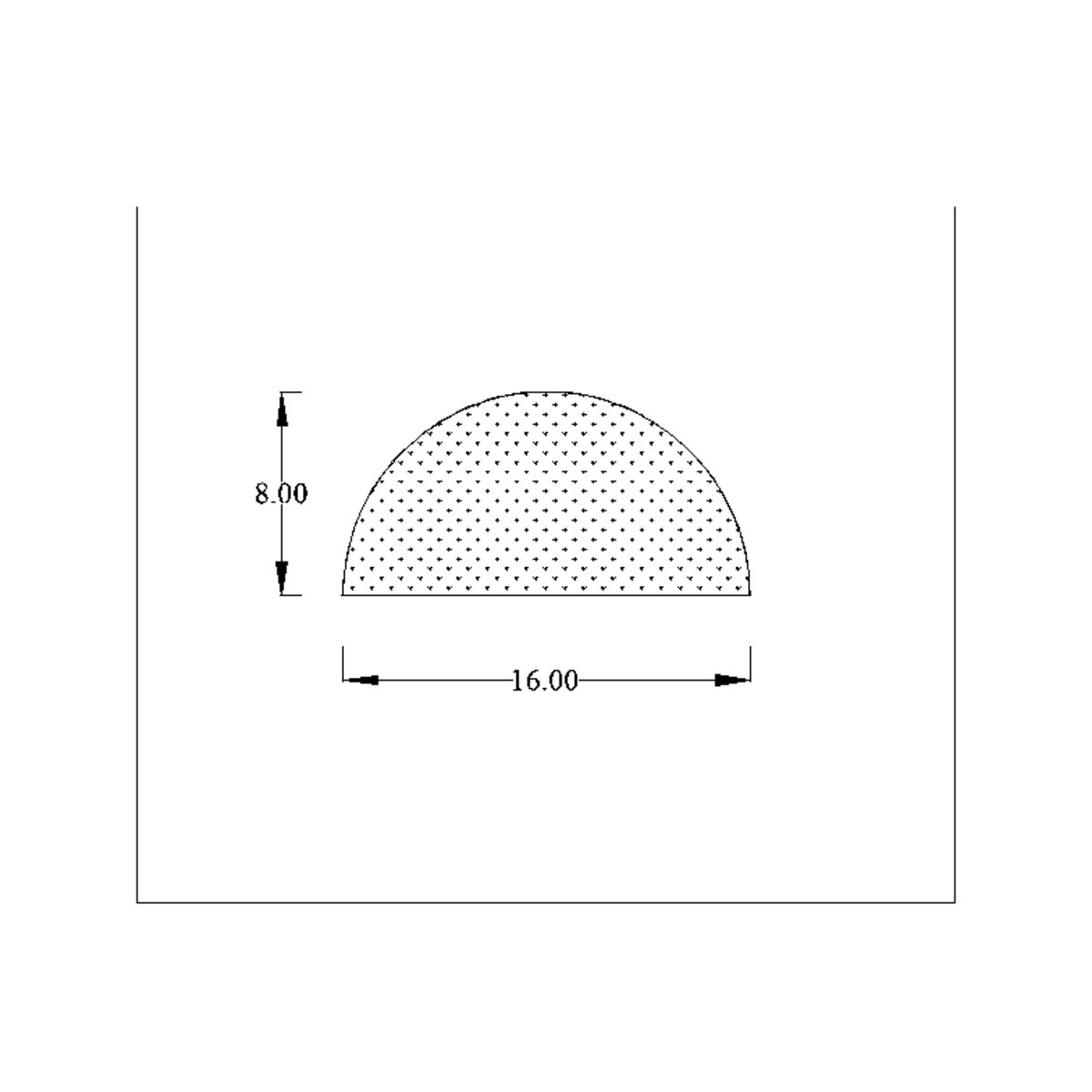 Dimensioned half-round profile diagram with 16mm and 8mm measurements