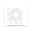 Dimensioned D-section diagram, 12.50mm x 12.50mm, noting an adhesive-backed 25m coil option