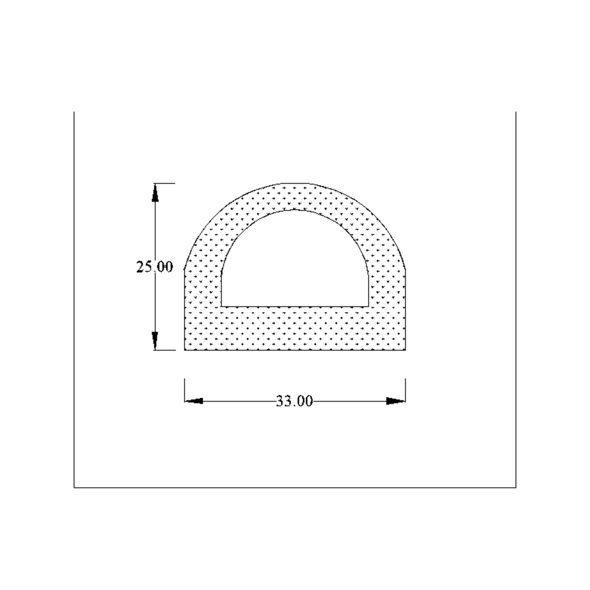 Dimensioned D-section diagram with 33mm and 25mm measurements