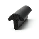 Black EPDM T-section with visible open-cell sponge texture at the cut end