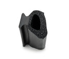 Black sponge rubber seal shown end-on with textured hollow bulb, studio shot