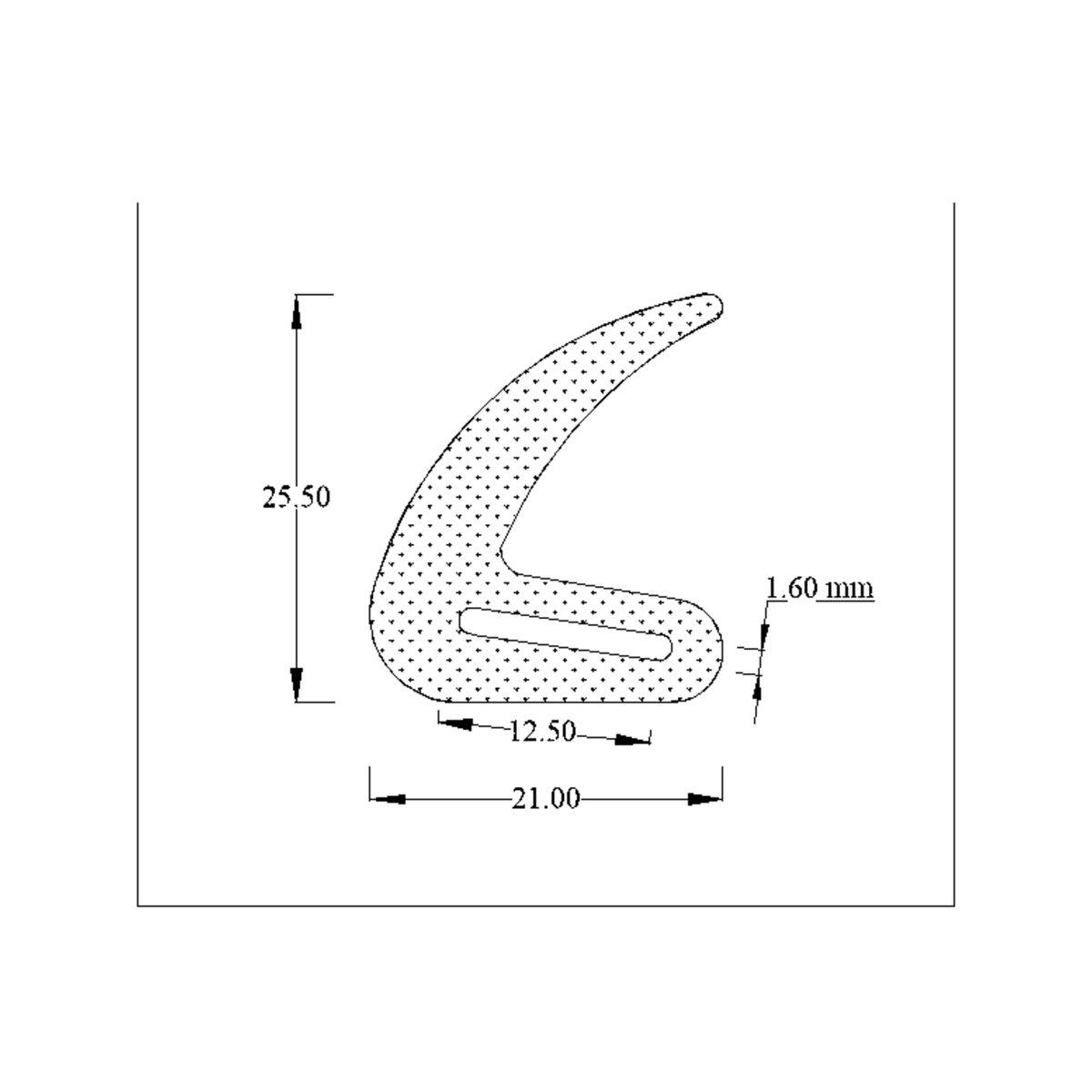 Technical line drawing of the seal profile with cross-section dimensions in mm