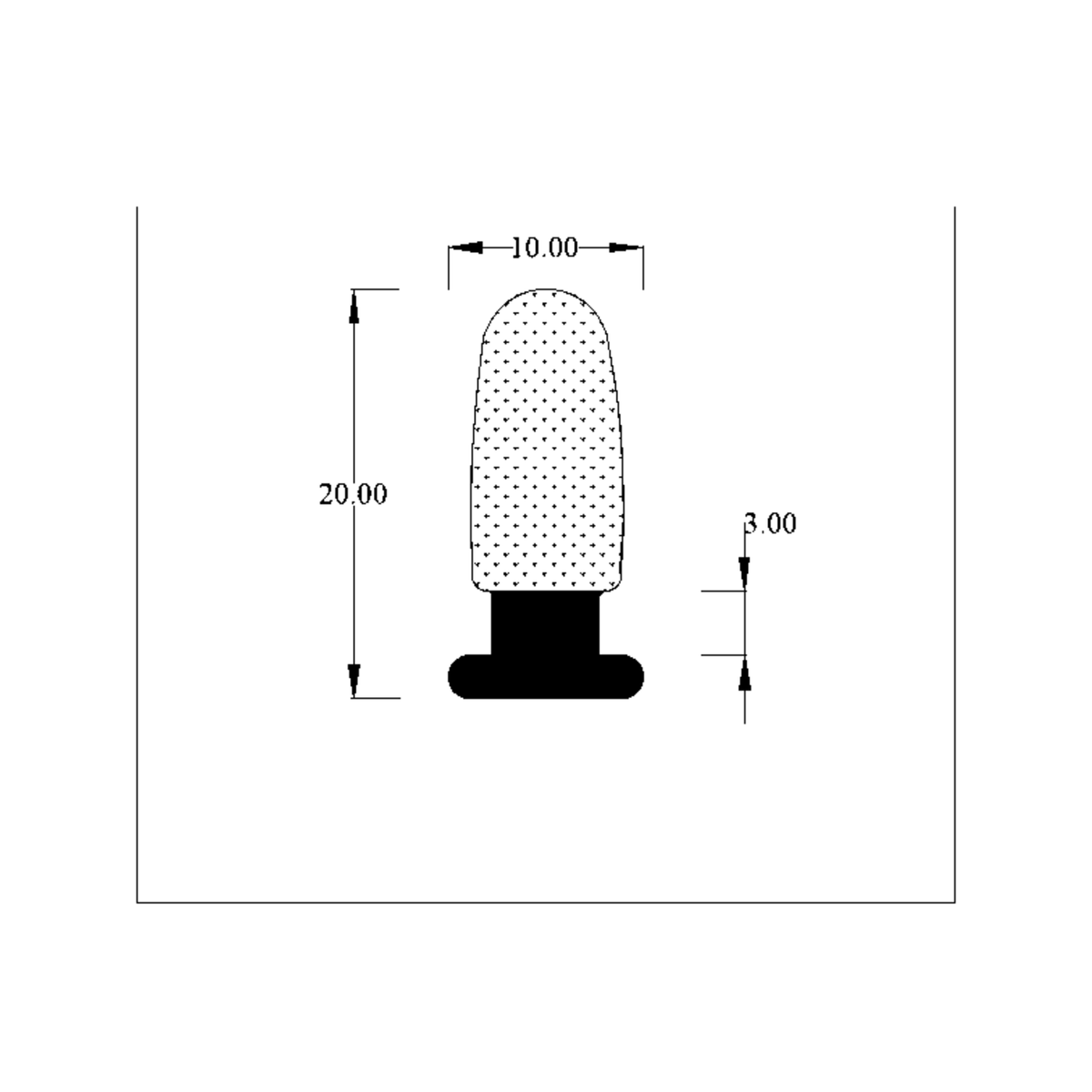 Technical line drawing of bulb-shaped sponge section seal profile, dimensions in mm