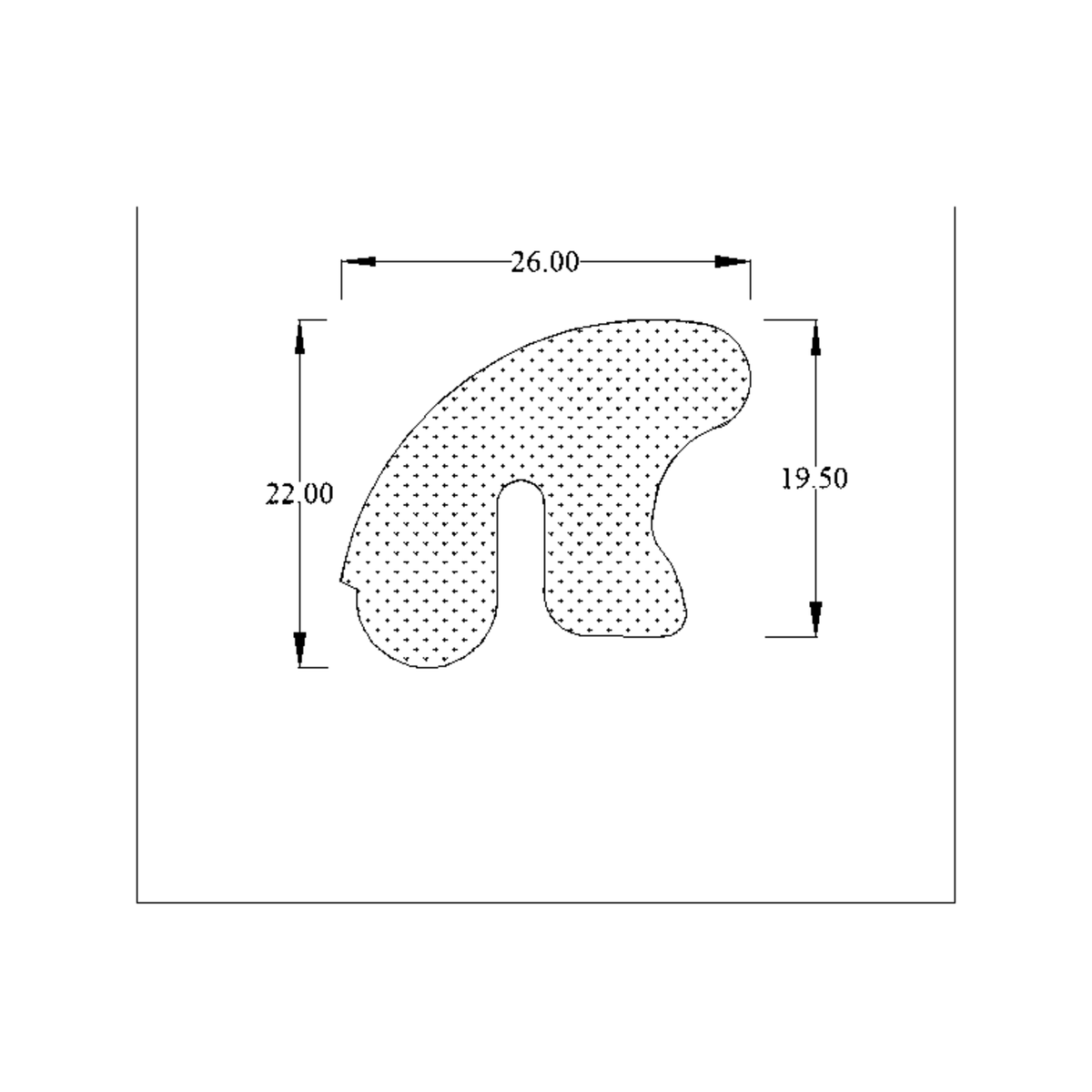 Technical diagram of curved sponge seal profile with 26.00, 22.00 and 19.50mm dimensions