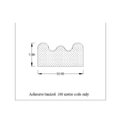 Dimensioned crown-strip diagram with 10mm and 5mm marks, noting adhesive backed 100 metre coils