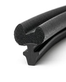 Black sponge-edged windscreen seal profile with T-section foot, studio shot