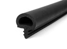 Black bulb-shaped boot lid seal with ribbed fixing flange, studio white background