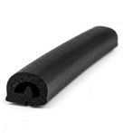 Black rubber boot lid seal, coiled length showing bulb profile, studio shot
