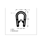 Technical line drawing of PVC edge trim profile with metal insert, dimensions in mm