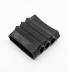 Black ribbed rubber air intake gaiter with accordion pleats, studio shot on white