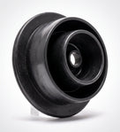 Black rubber gear lever gaiter with rounded cone shape, studio shot