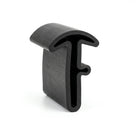 Black rubber T-shaped windscreen insert strip, angled studio shot on white background