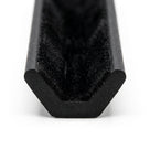 Black EPDM sliding window channel, end-on view showing flocked fibre lining inside V-shaped groove