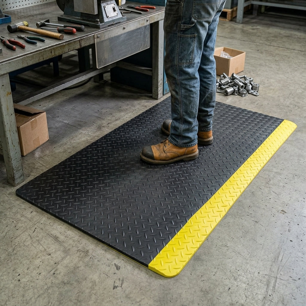 Heavy Duty Anti-Fatigue Vinyl Mat with Diamond Plate Surface - 14.3mm