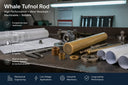 Whale Tufnol Rod banner over a bench scene with a golden-brown rod, bushes, washers and drawings