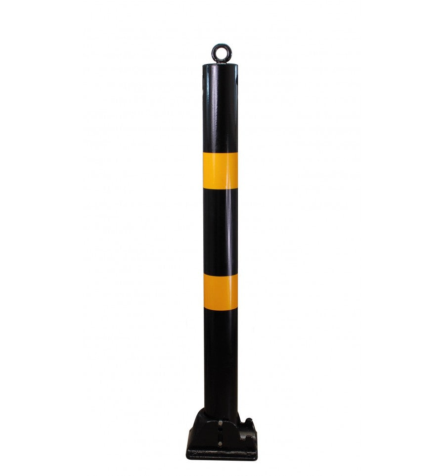 Sandy Brown 76mm Black & Yellow Fold Down Parking Post With Integral Lock & Chain Eyelet