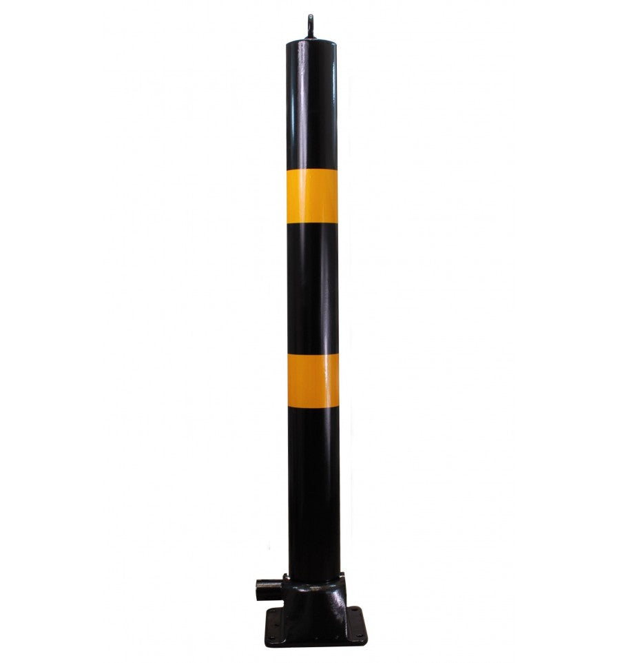 Sandy Brown 76mm Black & Yellow Fold Down Parking Post With Integral Lock & Chain Eyelet