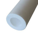 Single length of opaque white PTFE tube with a thick wall, cut end angled towards the camera, on a plain background.