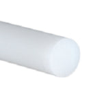 Close-up of an opaque white polypropylene rod on white, rounded end face at the right