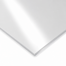 Corner of a clear glossy sheet on white, light streaking down the face and edge catching the highlight