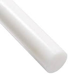 Small crop of a translucent white polypropylene rod on white, rounded end at the right