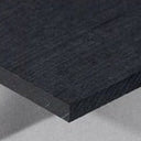Close crop of a black polyethylene sheet corner on grey, matt face and square sawn edge