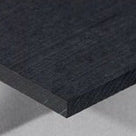 Close crop of a black polyethylene sheet corner on grey, matt face and square sawn edge
