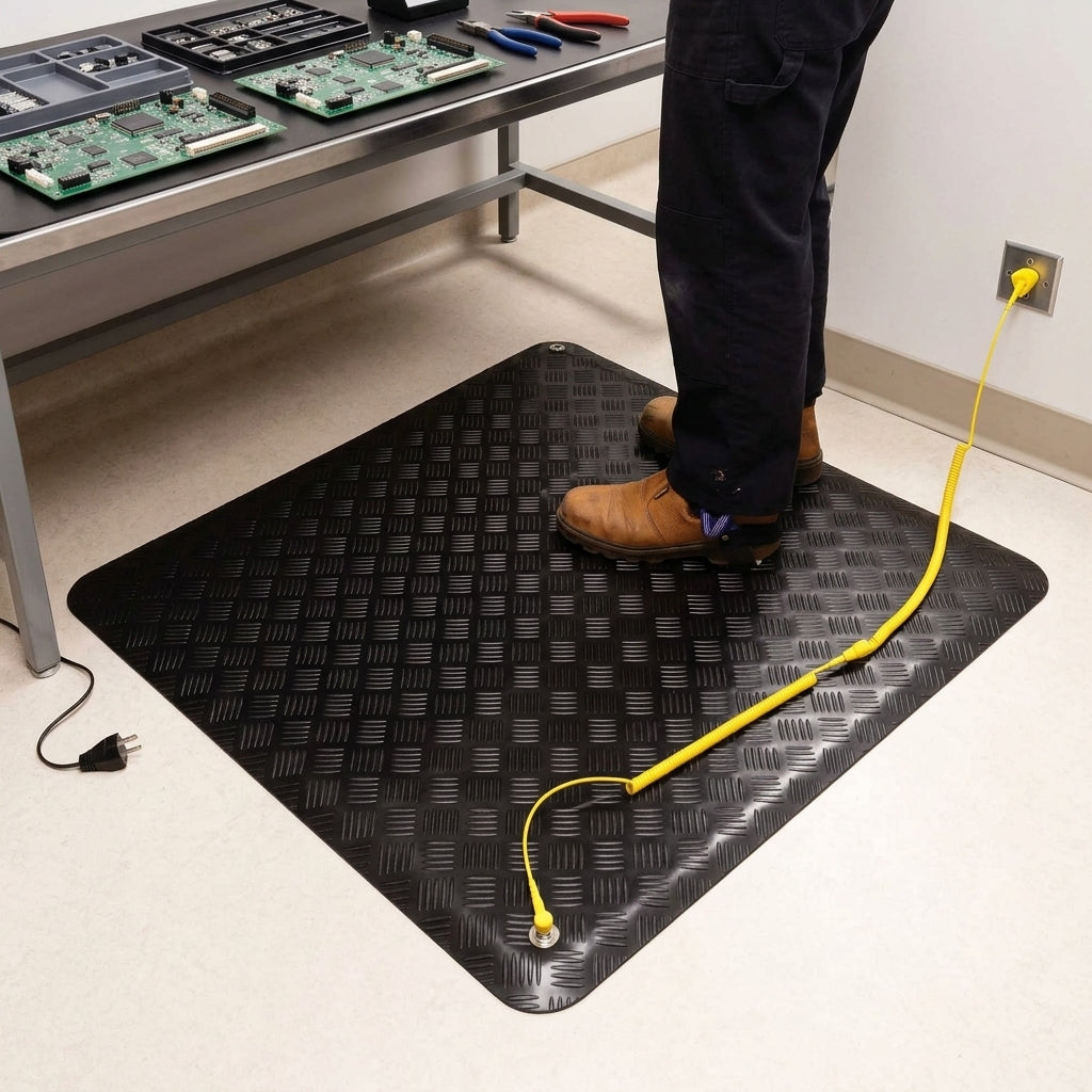 ESD Anti-Fatigue Mat with Patterned Surface and Ramp Edges