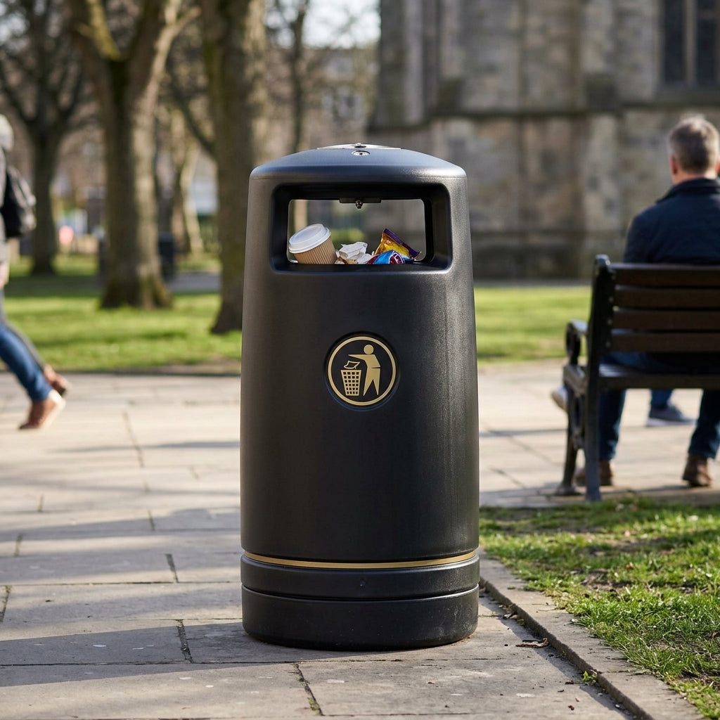 100 Litre Outdoor Litter Bin with Wide Base and Locking System