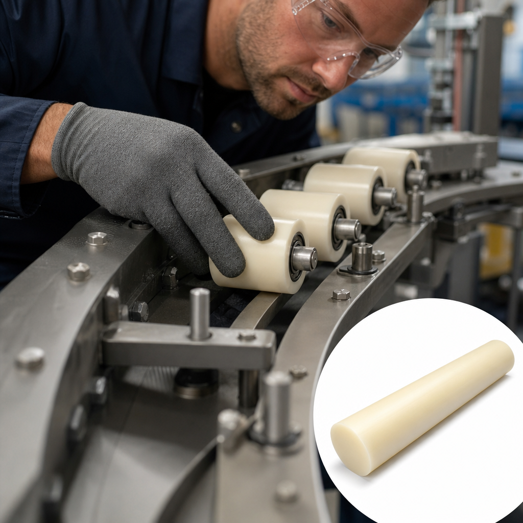 Nylon 6 Natural (ivory) / Black Rod 160mm to 250mm dia for Conveyor parts & insulators - UK Engineering Plastics
