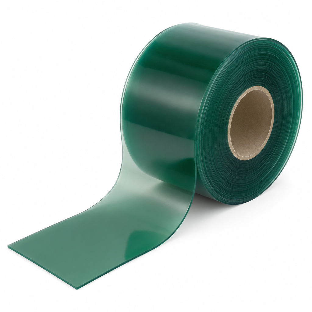 Welding Grade PVC Green Strip 300mm x 2mm Full Roll for Temperature control & safety barriers - PVC Strip Curtain Rolls in use