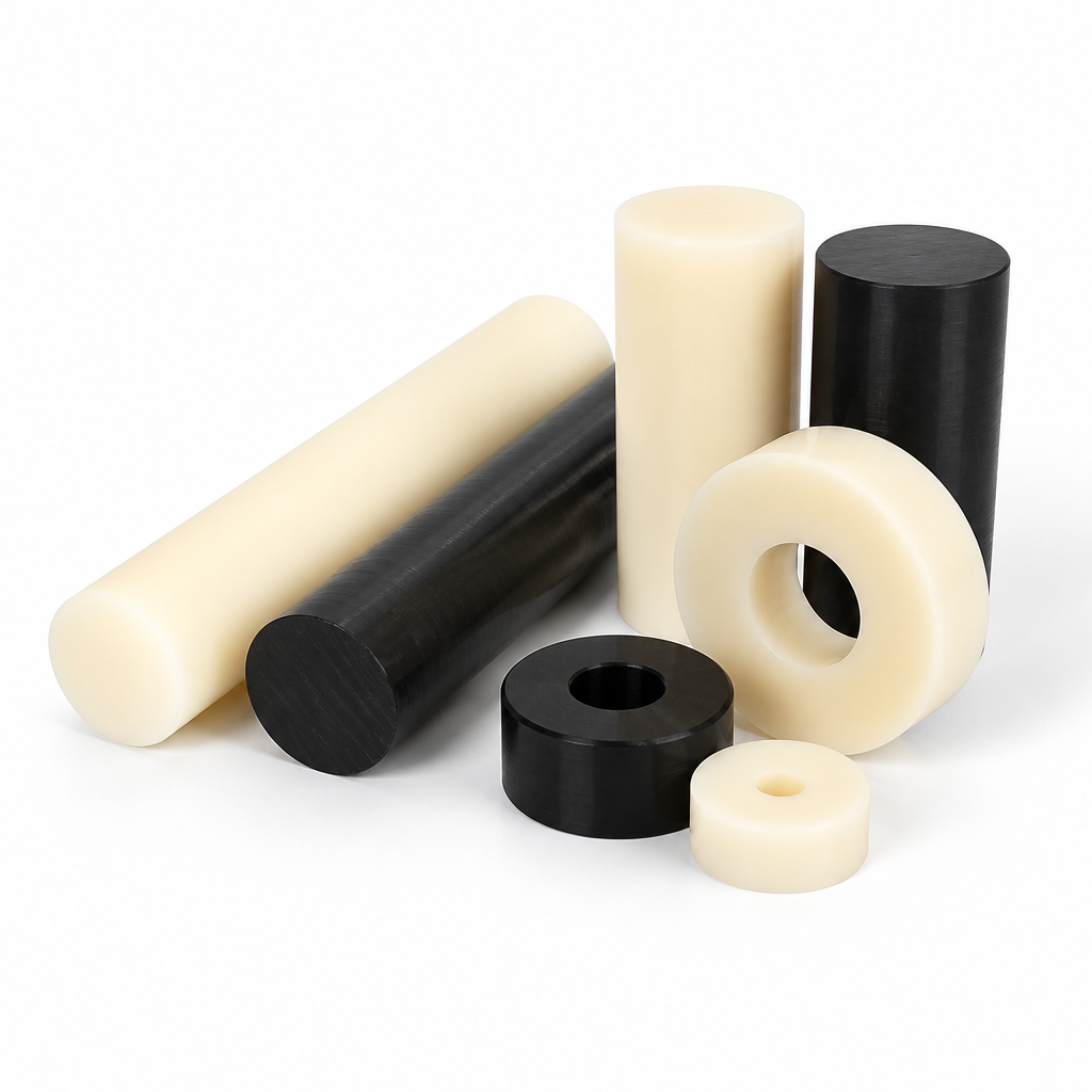 Nylon 66 Natural (cream) / Black Rod 40mm to 60mm dia for Bearings & rollers - Nylon 66 in use