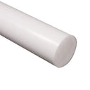 Bright white acetal rod filling the frame on white, matt round cut end at the right