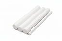 Four plain white PETP rods of decreasing diameter lying parallel on a white background