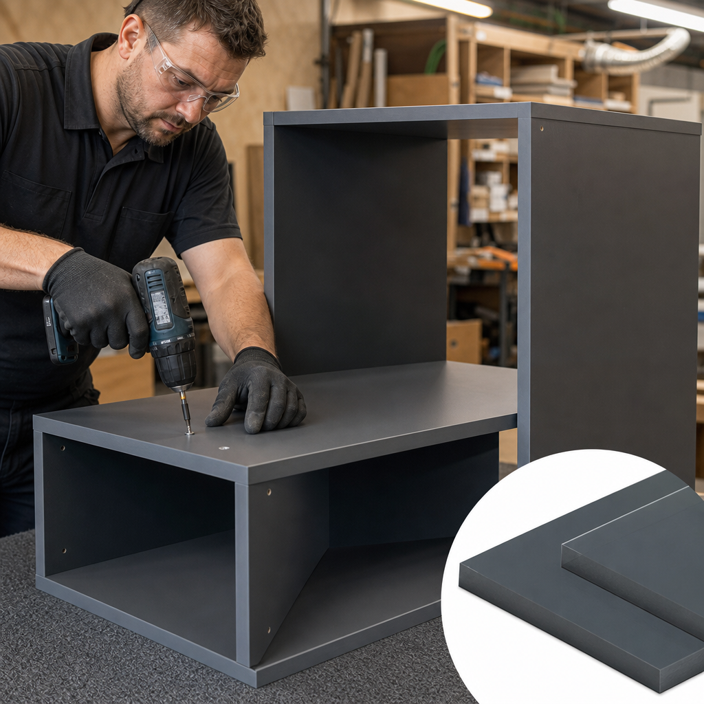 Unplasticised PolyVinylChloride Grey Sheet 12mm to 25mm thick for Cabinets & furniture components - UK Engineering Plastics