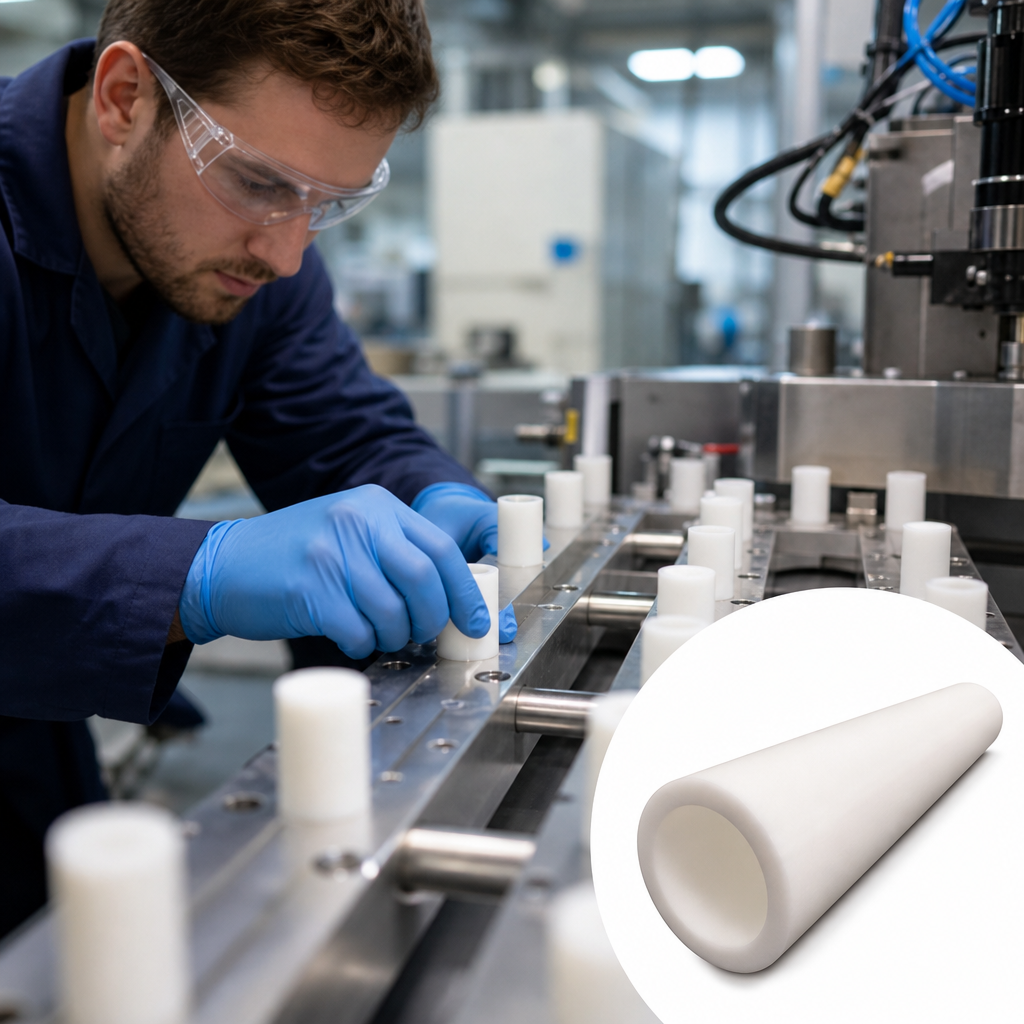 Virgin PTFE White Tube 10mm to 45mm dia for Food processing & insulation - UK Engineering Plastics