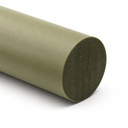 Khaki-green oil-filled nylon rod on white, its darker sawn end face filling the right of frame