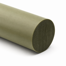 Khaki-green oil-filled nylon rod on white, its darker sawn end face filling the right of frame