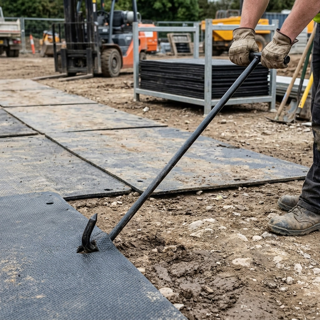Ground Protection Mat Drag Hook - Heavy Duty Steel Tool