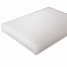 Chunky white polyethylene block on white, deep sawn edge filling the near side