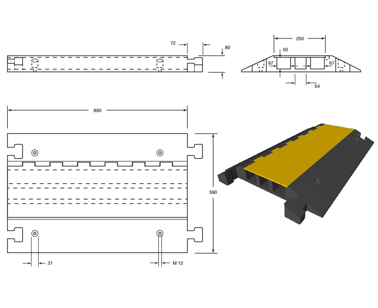 3 Channel Lidded Cable Protector