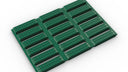 3D render of dark green modular matting with a grid and raised slat surface, on white.