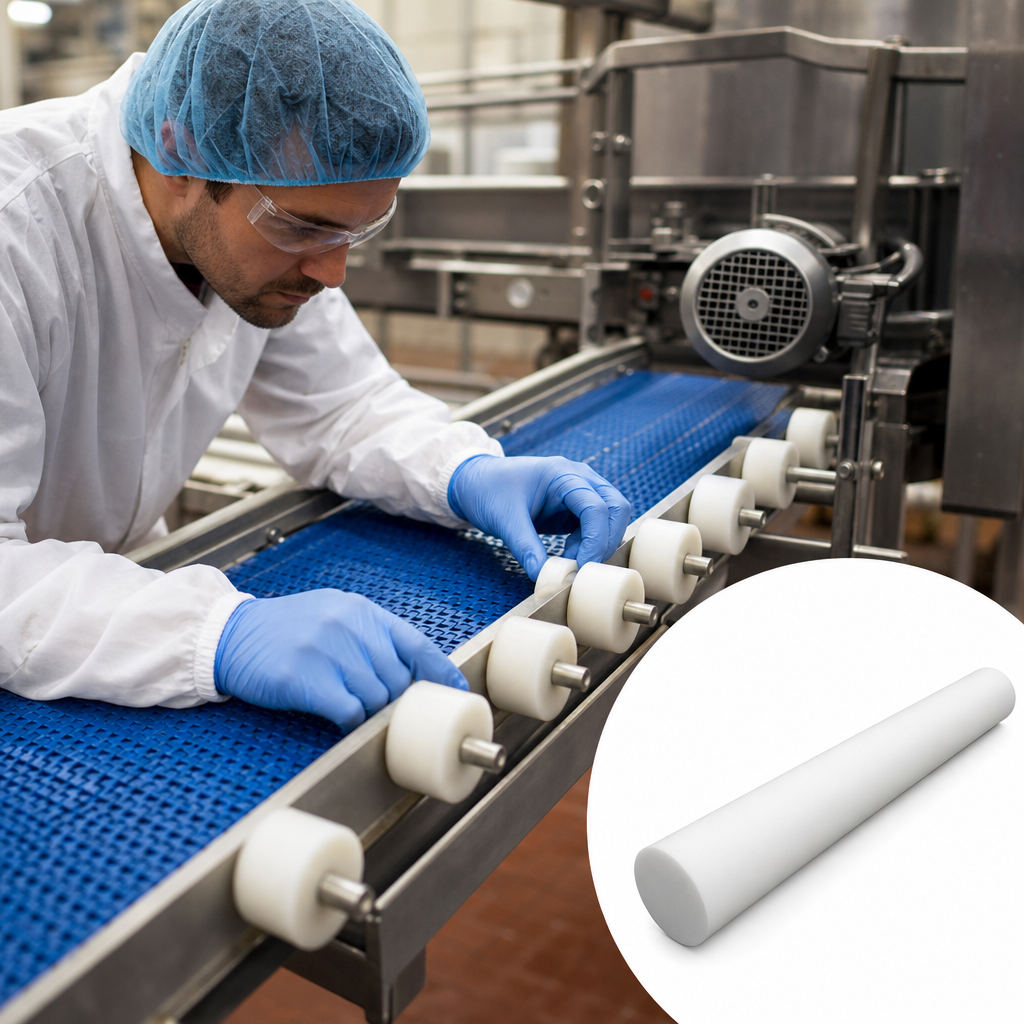 PETP Natural (White) Rod 60mm to 80mm dia for Conveyor parts & insulators - UK Engineering Plastics