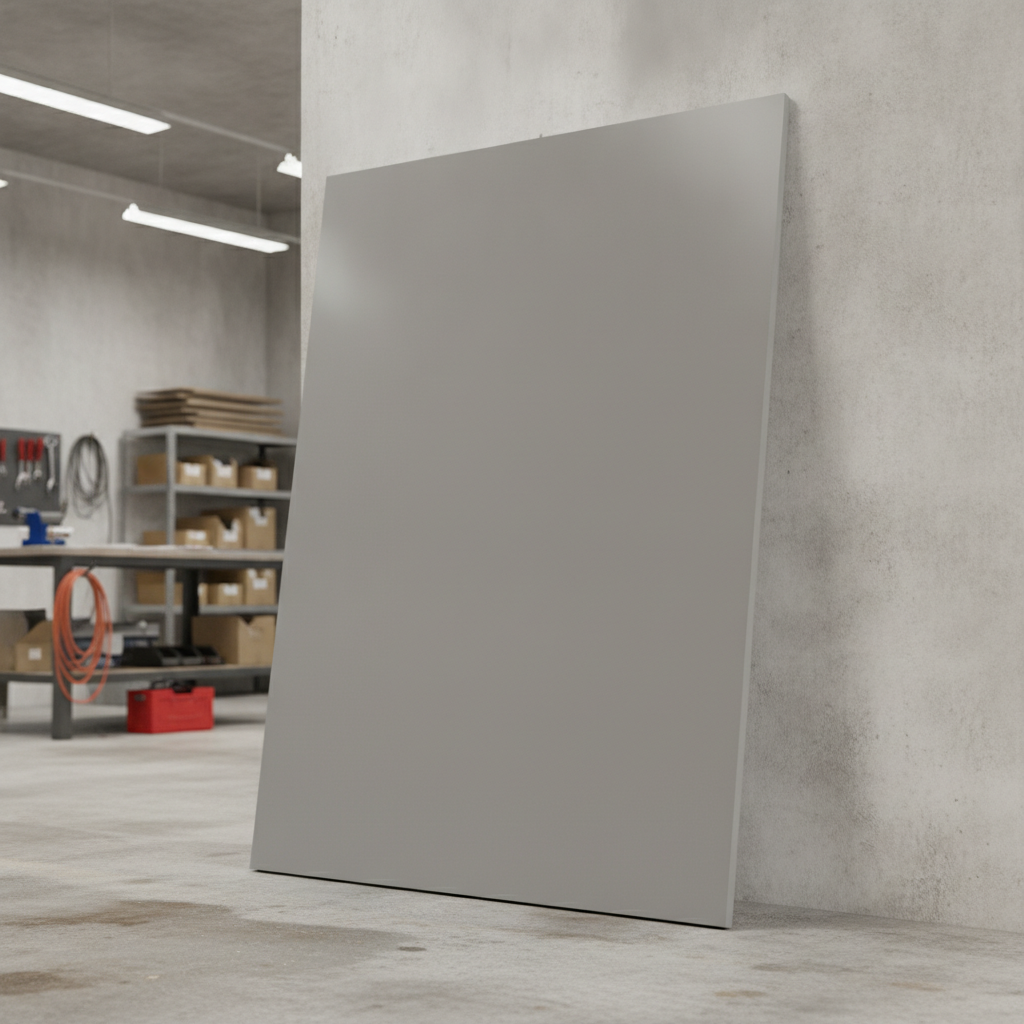 Grey rigid PVC sheet in UK industrial workshop — all sizes available