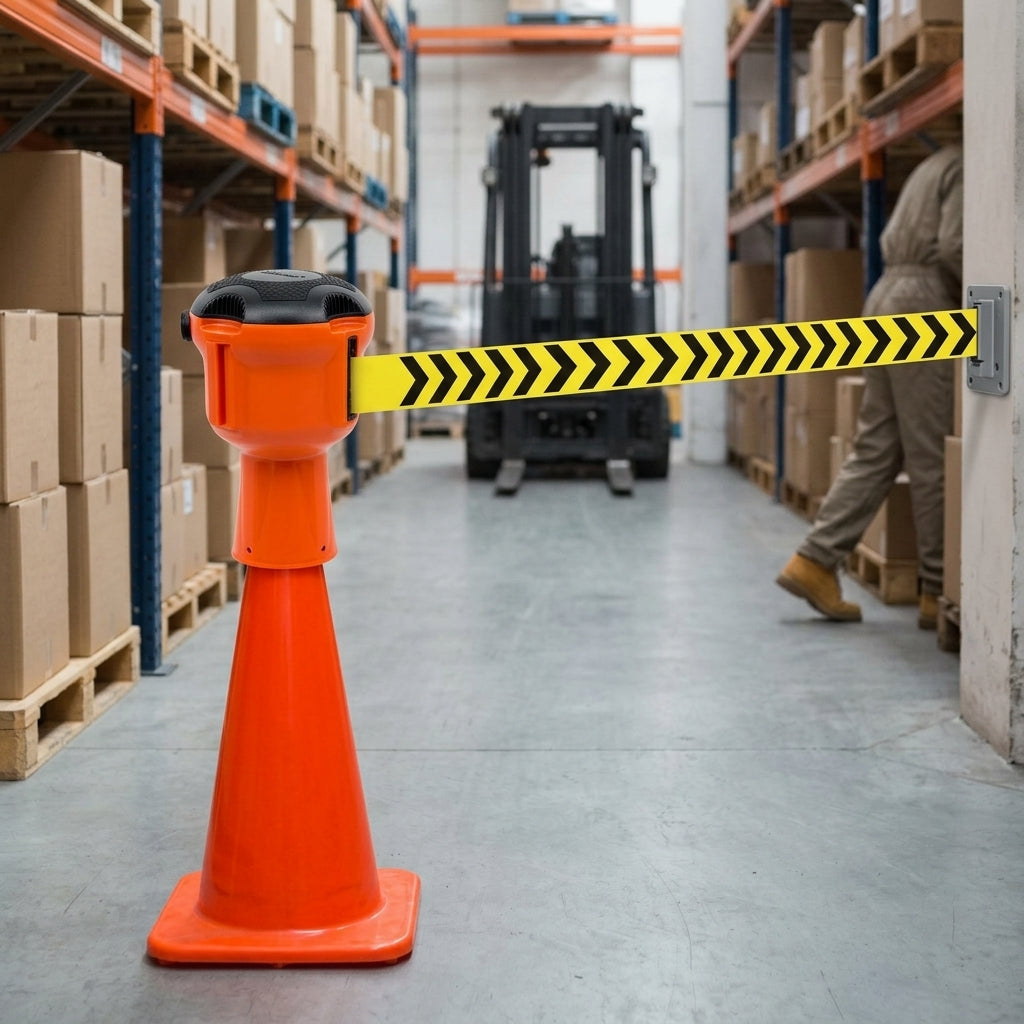 Retractable Caution Tape Barrier Unit with High-Visibility Tape - 9m